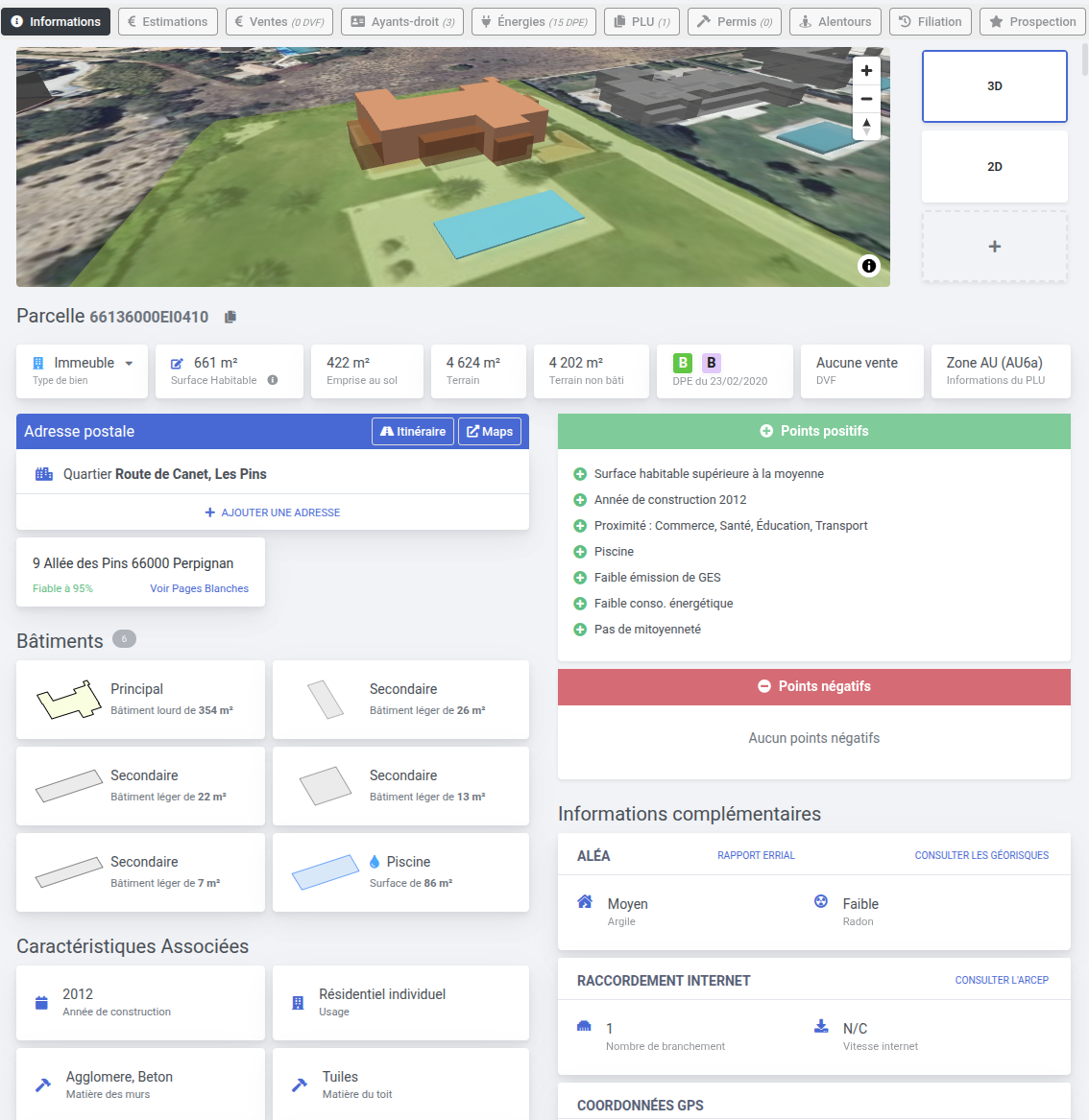 Recherche cadastre, Surface parcelle, DVF, PLU et DPE.